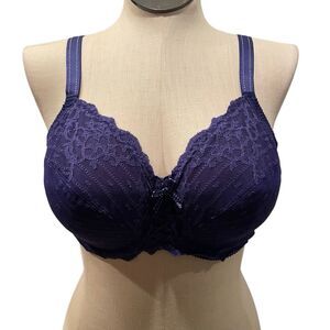 Chantelle Womens Rive Gauche Three-Part Cup Bra 34G Blue Lace French Lingerie